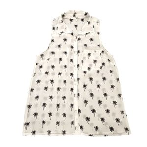 Papaya brand sleeveless sheer palm tree blouse